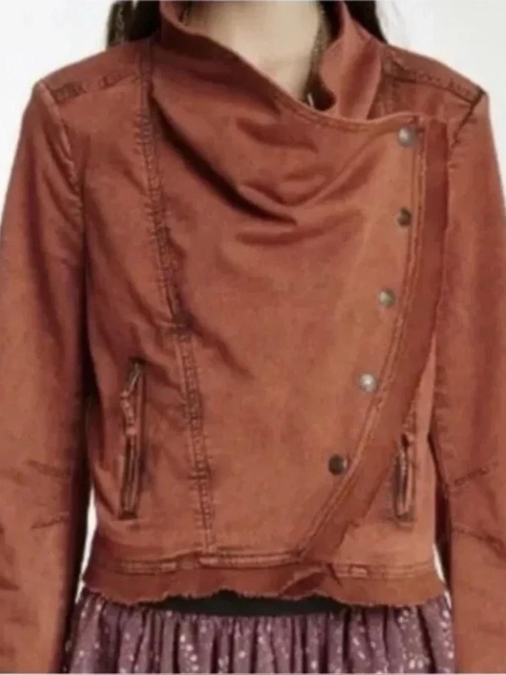 FREE PEOPLE Boho Collapsing Twill Raw Edge Hanna Jacket Rustic Size M Snap
